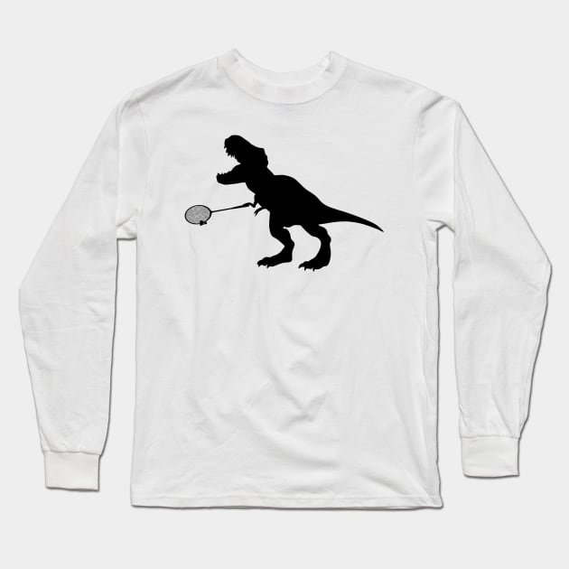 Badminton Saurus Dinosaur T-Rex with Badminton Racket Long Sleeve T-Shirt by Africanob